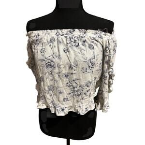 American Eagle XS Ruffle Floral Pirate crop Shirt Nautical romantic boho coastal